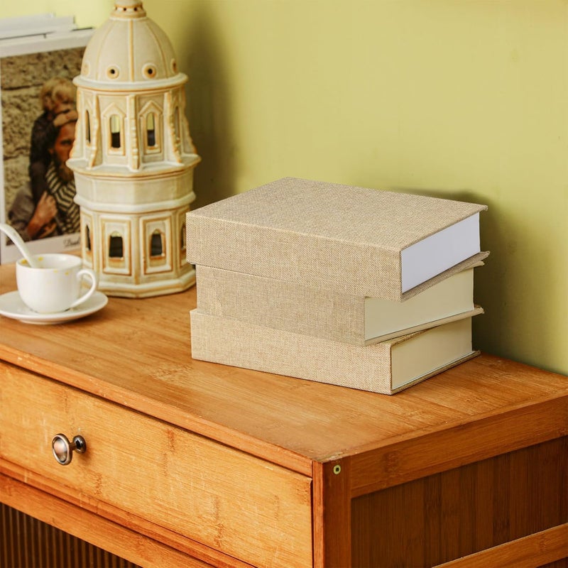 Tioncy 3 Pcs Decorative Book Box Modern Fake Book Storage Box Linen Faux Books for Bookshelf Decoration Coffee Table Book for DIY Crafts(Beige, 8.6 x 6.1 x 1.8 Inch) - Image 4