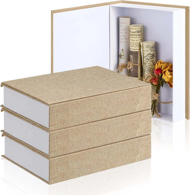 Tioncy 3 Pcs Decorative Book Box Modern Fake Book Storage Box Linen Faux Books for Bookshelf Decoration Coffee Table Book for DIY Crafts(Beige, 8.6 x 6.1 x 1.8 Inch) - Image 1