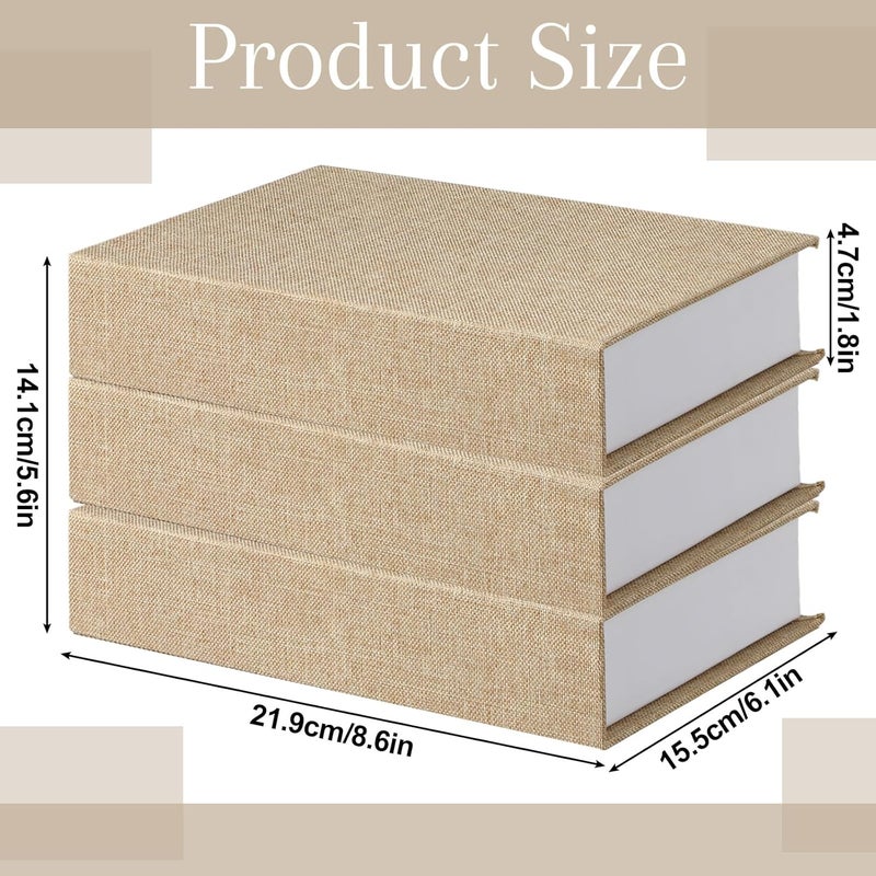 Tioncy 3 Pcs Decorative Book Box Modern Fake Book Storage Box Linen Faux Books for Bookshelf Decoration Coffee Table Book for DIY Crafts(Beige, 8.6 x 6.1 x 1.8 Inch) - Image 2