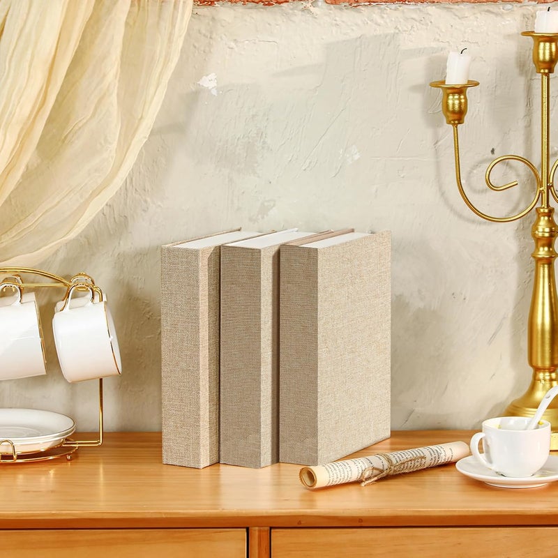 Tioncy 3 Pcs Decorative Book Box Modern Fake Book Storage Box Linen Faux Books for Bookshelf Decoration Coffee Table Book for DIY Crafts(Beige, 8.6 x 6.1 x 1.8 Inch) - Image 5