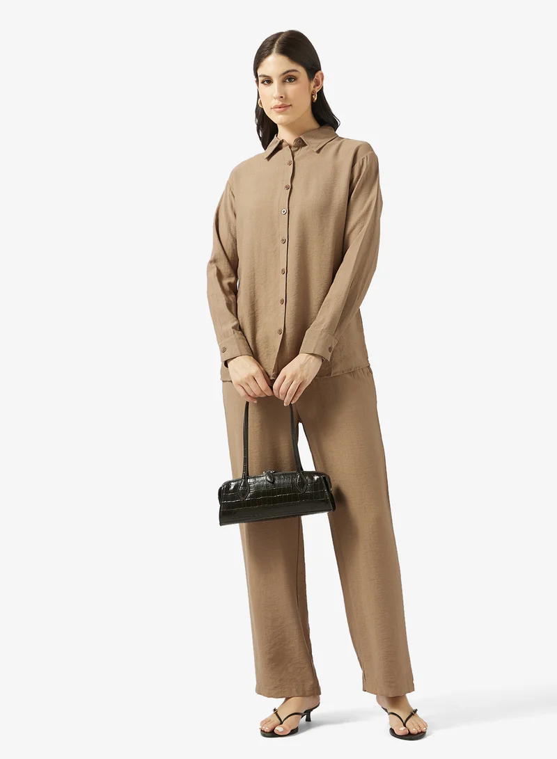 Ripples  Ladies Co-ord Set With Long Sleeves Top & Wide-Leg Pant for Women | Best Price UAE