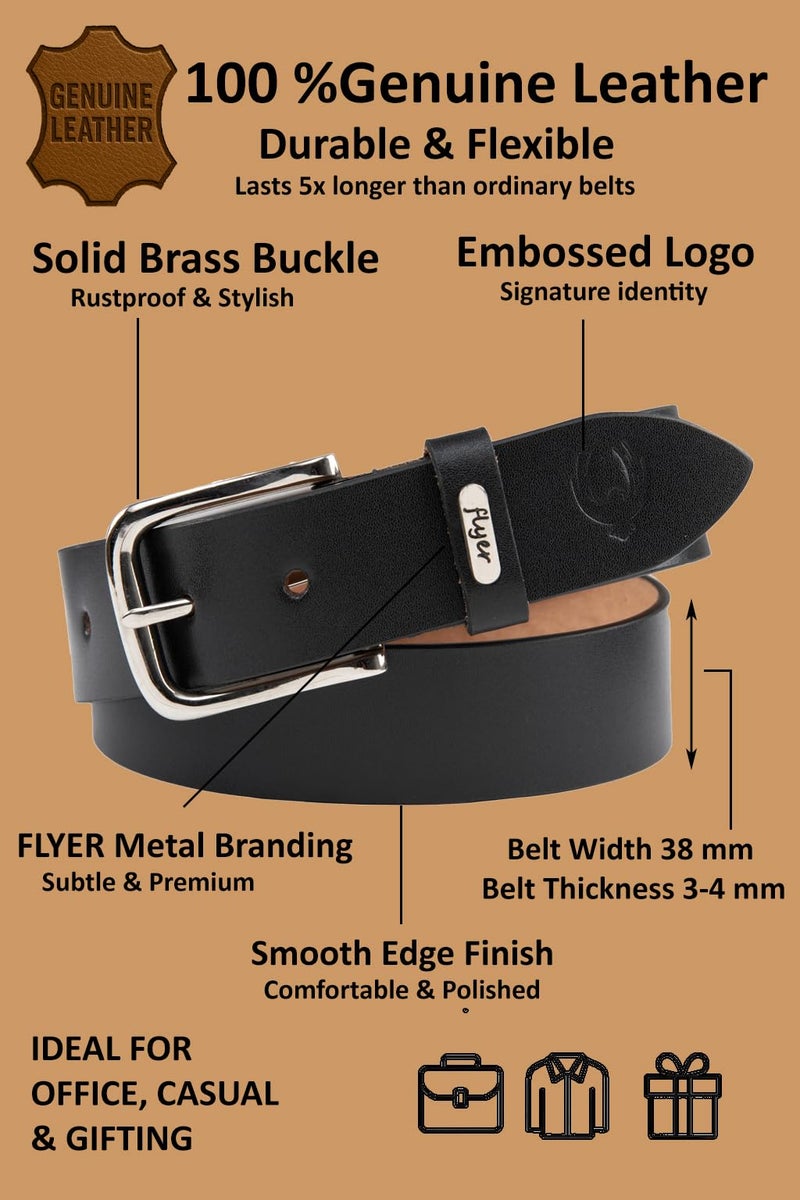 Flyer Men's Leather Belt (Formal/Casual) (Colour -Black) (Size -32) Buckle Adjustable Size Genuine Leather (BL808-32) (Pack of 1) - Image 4