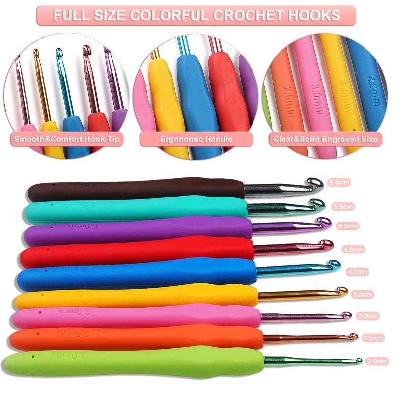 Aeelike Crochet Kit for Beginners Adults, Crochet Kits Include Yarn, 59pcs Crochet Starter Kit for Beginners,Ergonomic Crochet Hooks 2.0-6.0 mm, Lace Steel Needles 0.6-1.9 mm - Image 4