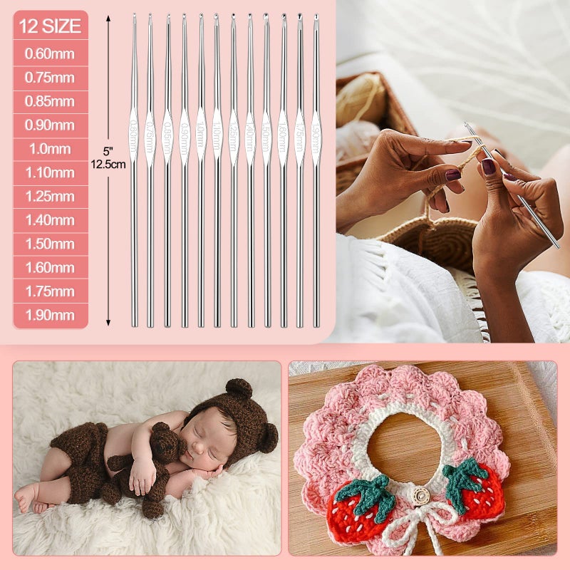 Aeelike Crochet Kit for Beginners Adults, Crochet Kits Include Yarn, 59pcs Crochet Starter Kit for Beginners,Ergonomic Crochet Hooks 2.0-6.0 mm, Lace Steel Needles 0.6-1.9 mm - Image 5