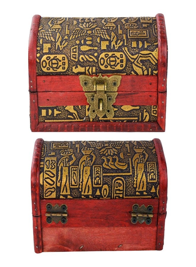 Flylin صندوق كنز فليلاين العتيق، صندوق تخزين المجوهرات من الخشب والجلد مع قفل تركيبي للهدايا، صناديق بأسلوب عتيق لمجوهرات التذكارات، ديكور منزلي للخواتم والقلائد والأقراط - Image 1