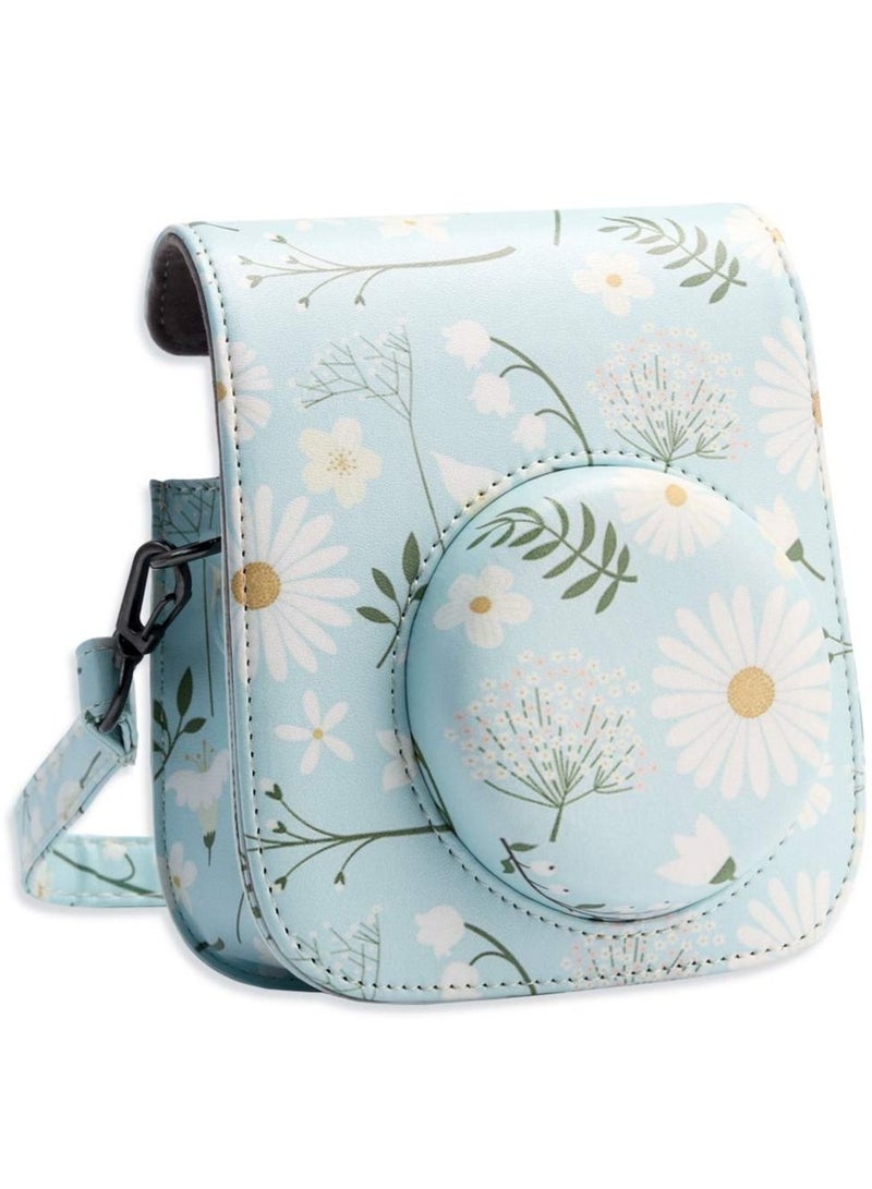 SYOSI Camera Bag Camera Protection Bag Vintage Floral PU Leather Camera Storage Bag with Shoulder Strap for Instax Mini 11 Fresh Green Small Daisy Camera Bag - Image 1