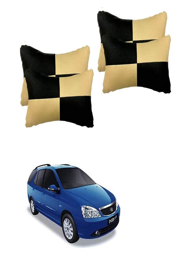 Adroitz Beige Car Cushion in Check Design Material Leatherette (Pair of 2)_213 - Image 1