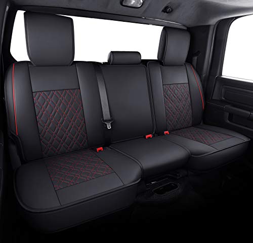 Aierxuan Dodge Ram Car Seat Covers Full Set Custom Fit 2009-2026 1500 2010-2026 2500 3500 Pickup Truck Crew Double Quad Cab Waterproof Leather Cushions (Full Set, Black-Red) - Image 3