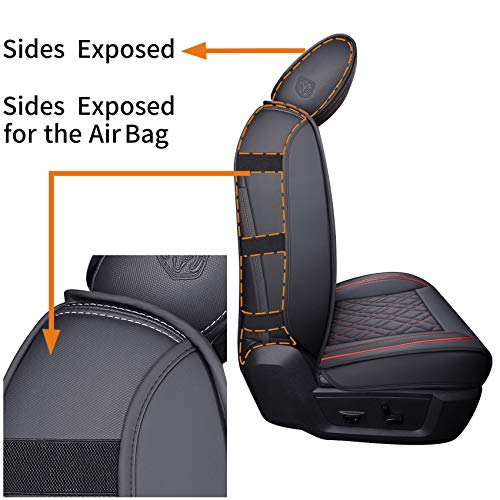Aierxuan Dodge Ram Car Seat Covers Full Set Custom Fit 2009-2026 1500 2010-2026 2500 3500 Pickup Truck Crew Double Quad Cab Waterproof Leather Cushions (Full Set, Black-Red) - Image 4