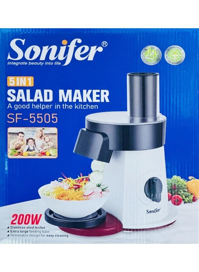 Sonifer Multifunction Vegetable Slicer And Salad Maker 200W Powerful Motor With Multiple Cutting Cones, Easy One-Touch Operation For Fruits Vegetables Cheese And Salad Preparation - Image 2
