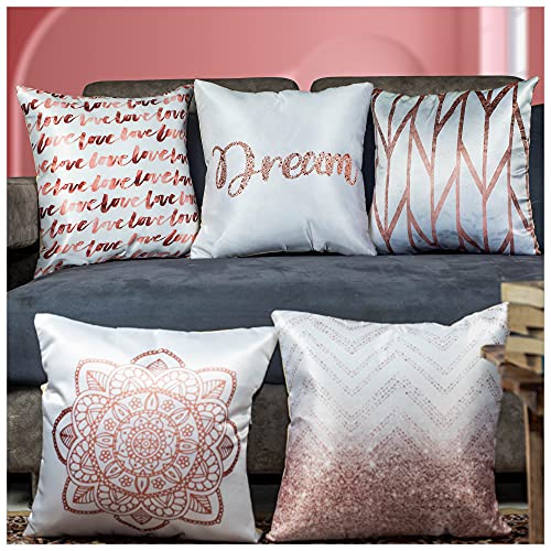 Vendola Gloriana Microfiber Satin 250TC Cushion Pillow Covers, Pink and Gold, Set of 5 (24X24 Inches) - Image 1
