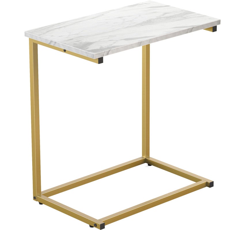 Pipishell C Shaped End Table 27 inches High Side Table with Modern Marbling Wood Table Top for Couch Slide Under C Table Sofa Side End Table for Living Room