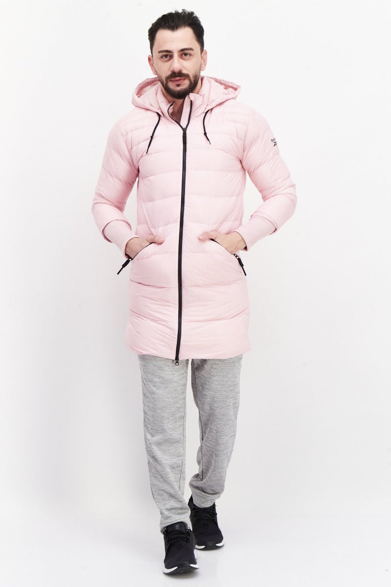 Reebok جاكيت رياضي رجالي مبطن بأكمام طويلة وغطاء رأس مناسب للتدريب الرياضي، باللون الوردي - Image 3