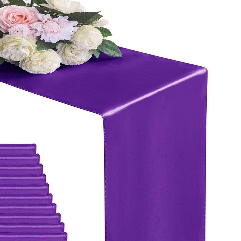 Flohar 6Pack Table Runner 12 x 108 Inches Satin Silk Table Runner for Wedding Birthday Party Banquets Graduations Decoration fit Rectange and Round TablePurple