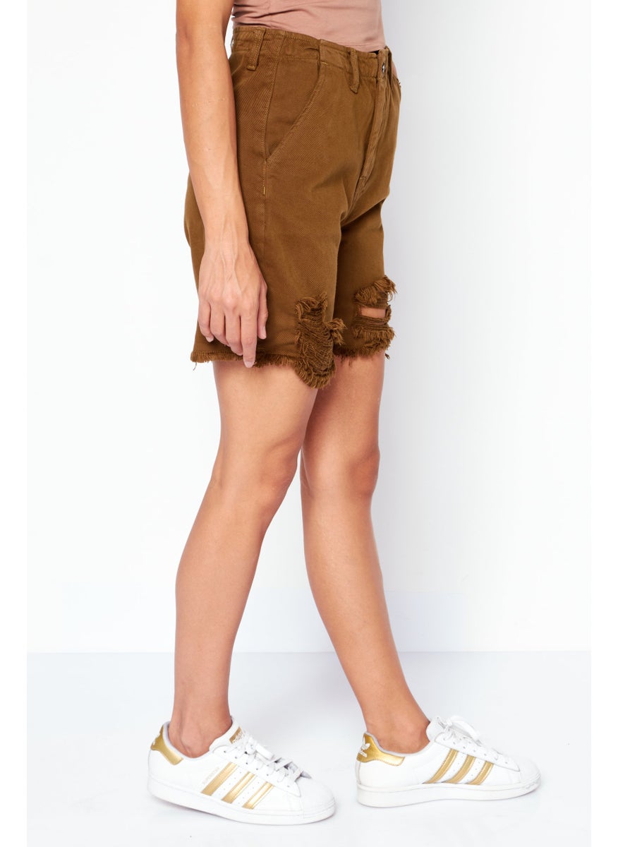 Earnest Sewn Women Tattered  Denim Shorts, Olive  - Image 4