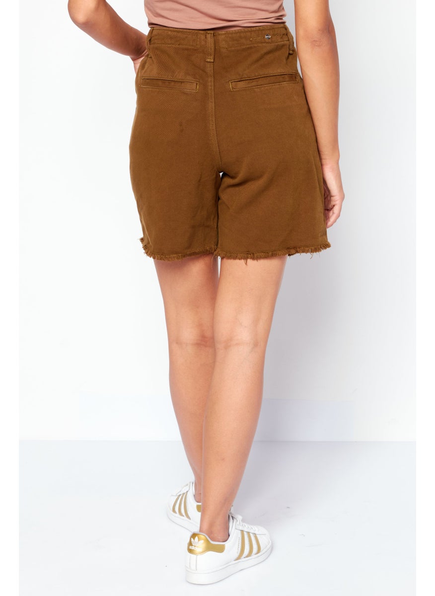 Earnest Sewn Women Tattered  Denim Shorts, Olive  - Image 3