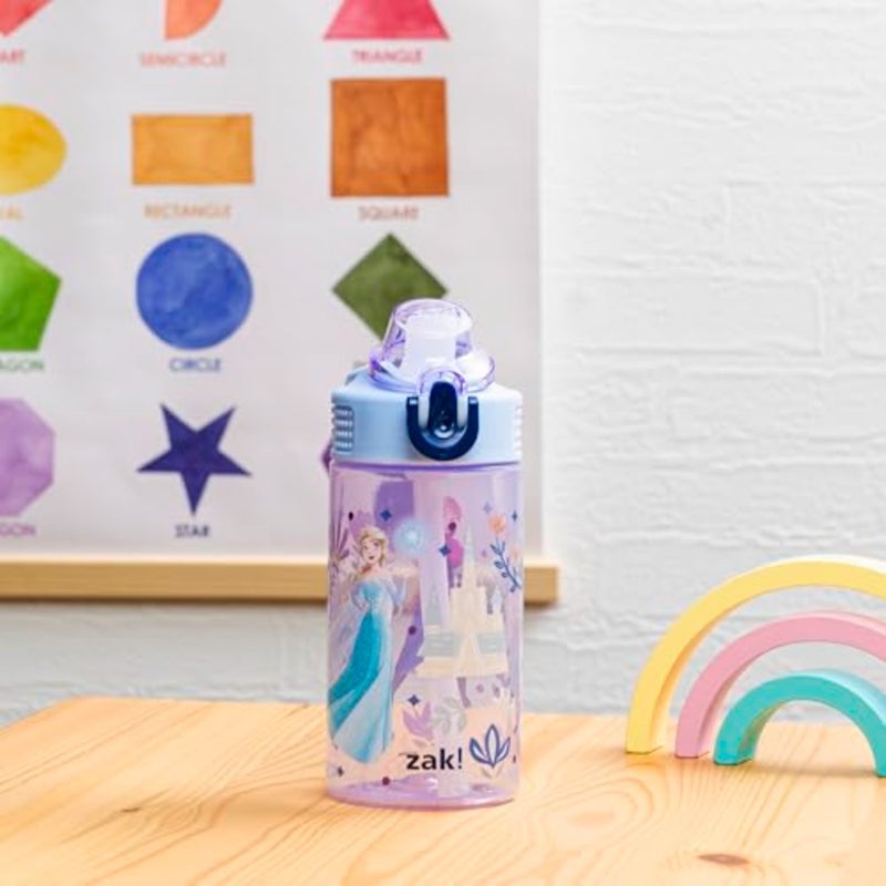 Sage Water Bottle For School or Travel, Durable Plastic Water Bottle With Straw, Handle, and Leak-Proof, Pop-Up Spout Cover Anna, Elsa, Olaf - Image 3