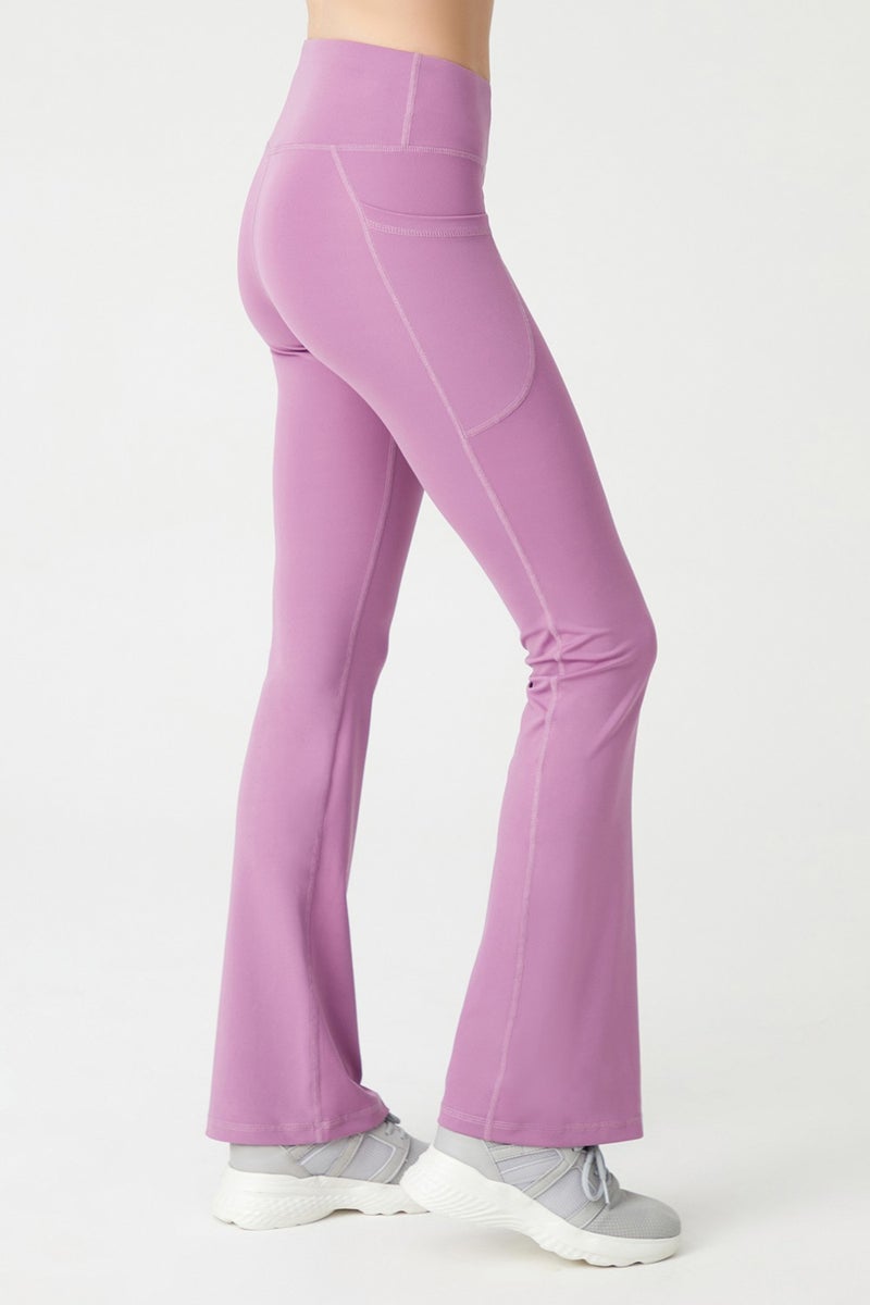 Los Ojos Women's Lavender High Waist Gatherer Double Pocket Flared Tights Bootcut  - Image 1