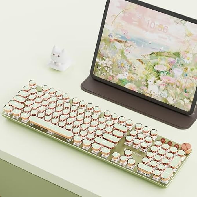 EWEADN V20 TYPEWRITER KEYBOARD WIRELESS, 104 KEYS TYPEWRITER STYLE MECHANICAL WITH WHITE BACKLIT, MEDIA KNOB, PINK SWITCH 2.4G/BLUETOOTH/USB-C WIRED RETRO FULL SIZE KEYBOARD FOR WINDOWS/MAC/PC-GREEN - Image 1