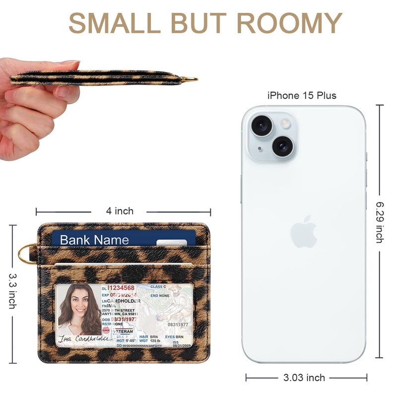 Simikol Slim Minimalist Pocket Credit Card Holder Wallet RFID Blocking Lightweight Thin Small Cute Card Cases,Leopard - Image 3