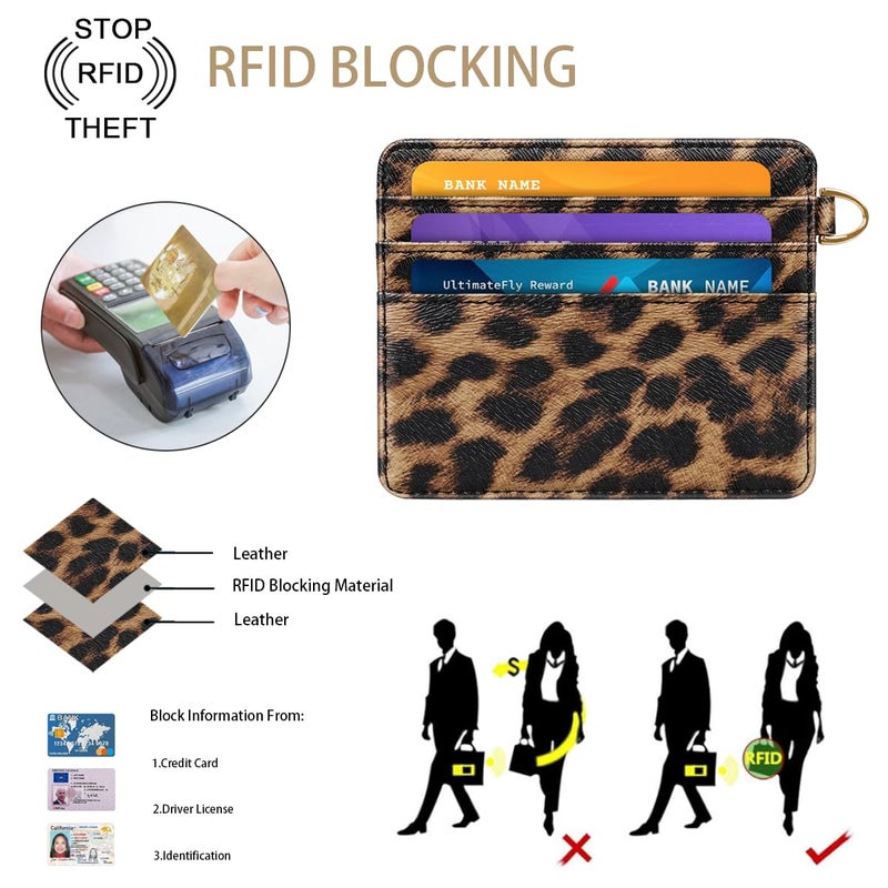 Simikol Slim Minimalist Pocket Credit Card Holder Wallet RFID Blocking Lightweight Thin Small Cute Card Cases,Leopard - Image 4