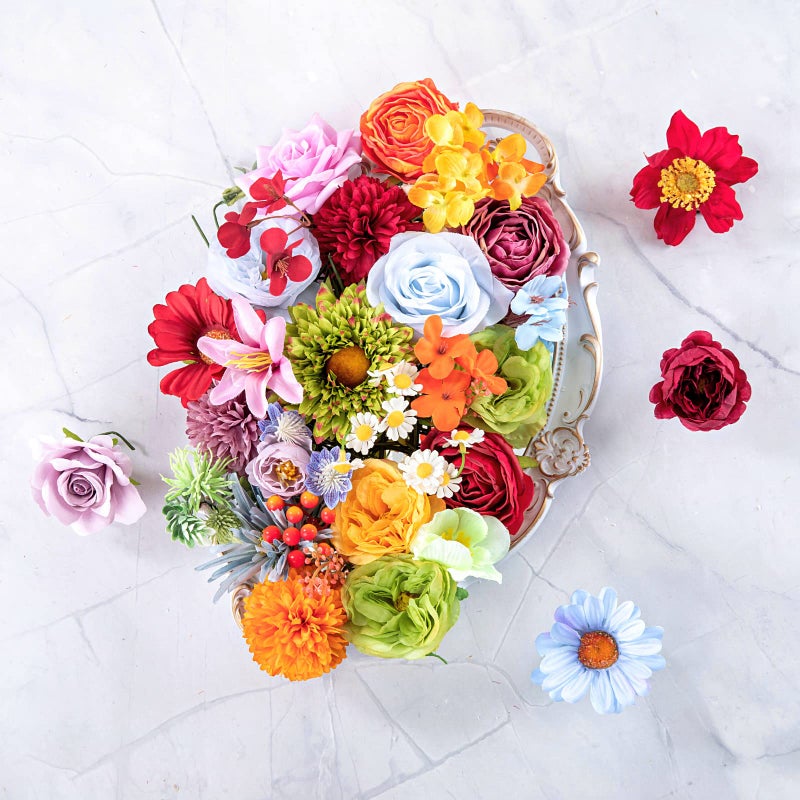 ASTRYAS 38Pcs Artificial Flowers Colorful Combo Box Spring Flowers Fake Sunflowers Silk Roses Faux Peonies Flowers for DIY Wedding Center Bouquet Bride Baby Shower Party Tables Decoration(Rainbow) - Image 5
