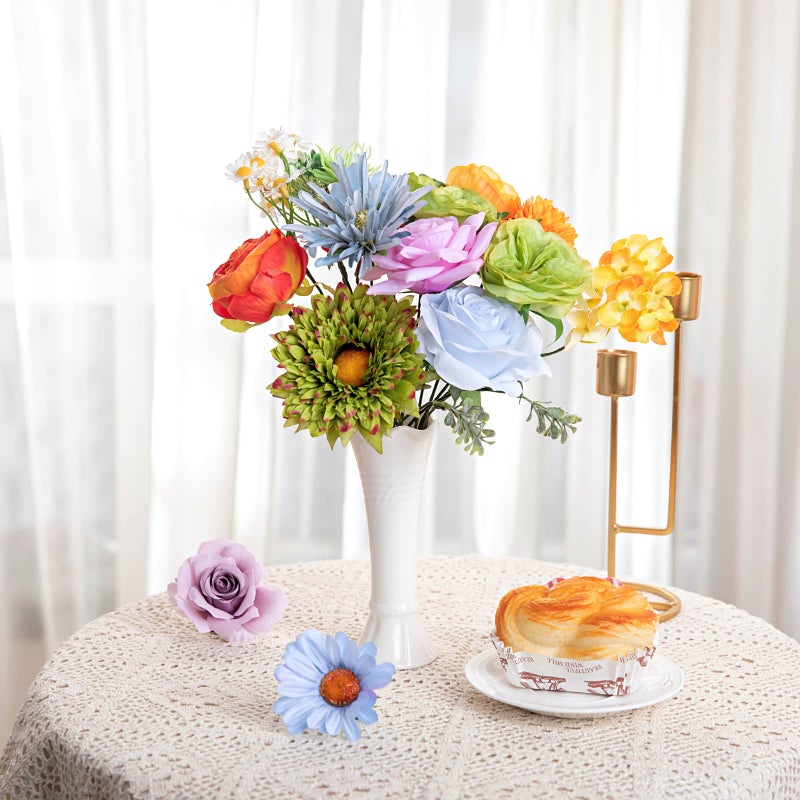 ASTRYAS 38Pcs Artificial Flowers Colorful Combo Box Spring Flowers Fake Sunflowers Silk Roses Faux Peonies Flowers for DIY Wedding Center Bouquet Bride Baby Shower Party Tables Decoration(Rainbow) - Image 4