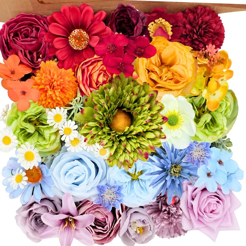 ASTRYAS 38Pcs Artificial Flowers Colorful Combo Box Spring Flowers Fake Sunflowers Silk Roses Faux Peonies Flowers for DIY Wedding Center Bouquet Bride Baby Shower Party Tables Decoration(Rainbow) - Image 1