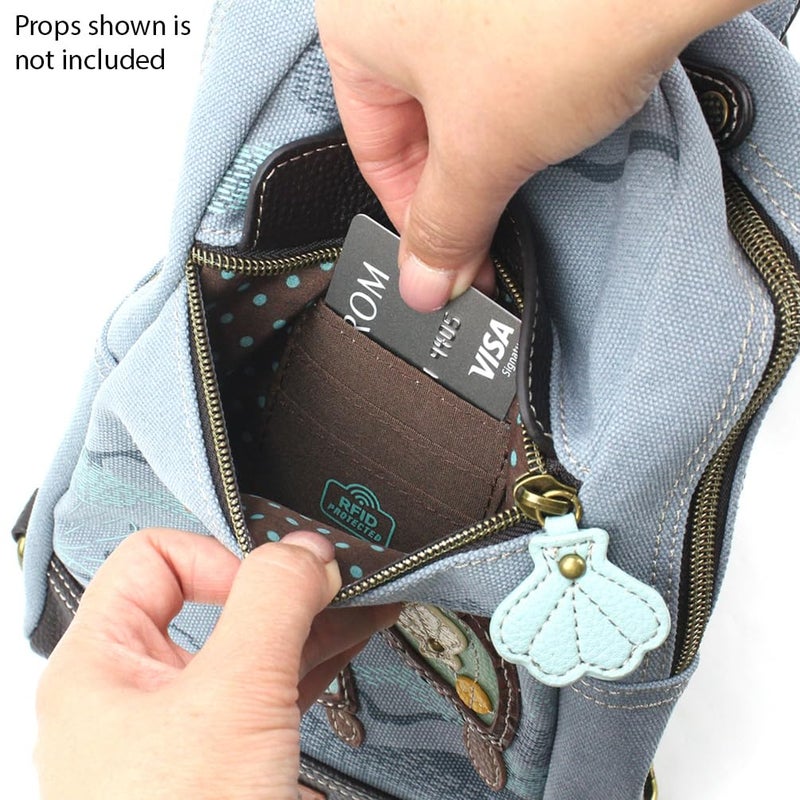 CHALA Canvas Sling Bag Women RFID Protected Canvas Crossbody Backpack with Adjustable Strap (Turtles - Indigo) - Image 3