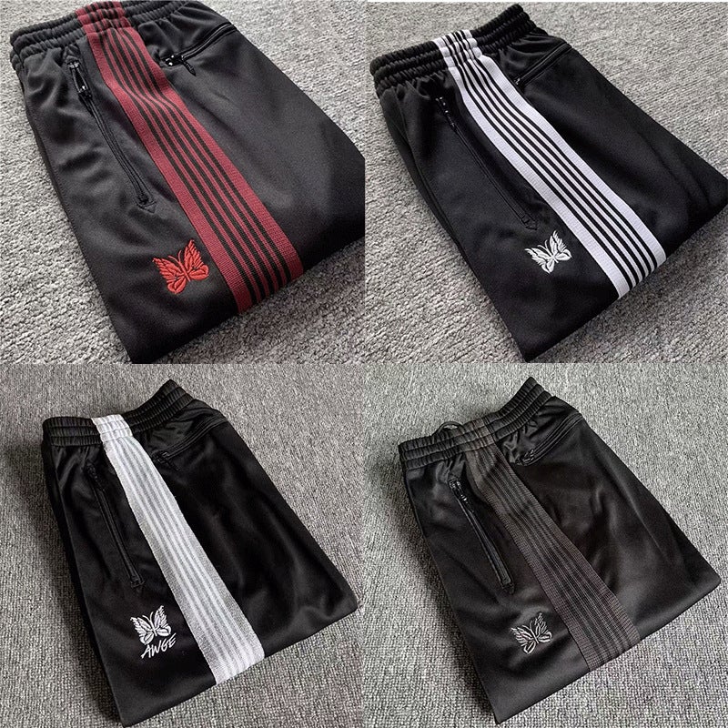 High Version Butterfly Embroidered Casual Pants For Men And Women Thin Trendy Brand All-Match Sports Loose Striped Ribbon Straight Pants - Image 2