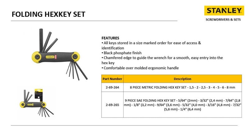 Stanley STANLEY 269265 9Piece Folding Metric Key Set Hex  - Image 4