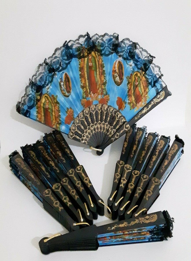 مجموعة CLGIFT من 12 مروحة قابلة للطي بتصميم مستوحى من الطراز القديم لسيدة غوادالوبي العذراء مريم، مثالية لحفلات الكنيسة/هدايا التعميد/تزيين الطاولات/ديكور الجدران/تزيين الكراسي