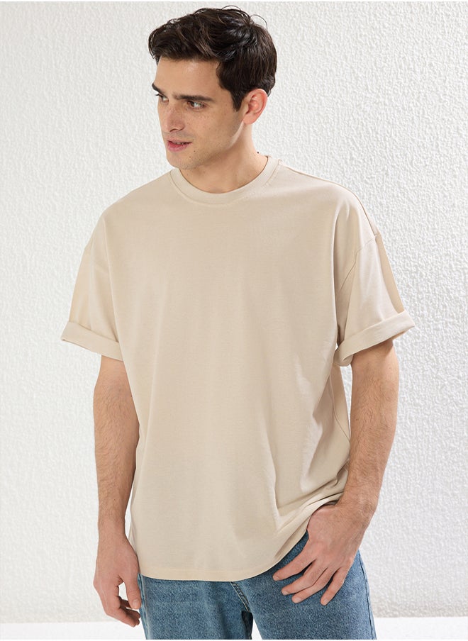 trendyol stone Oversize/Wide Cut Textured Basic 100% Cotton T-Shirt  - Image 2