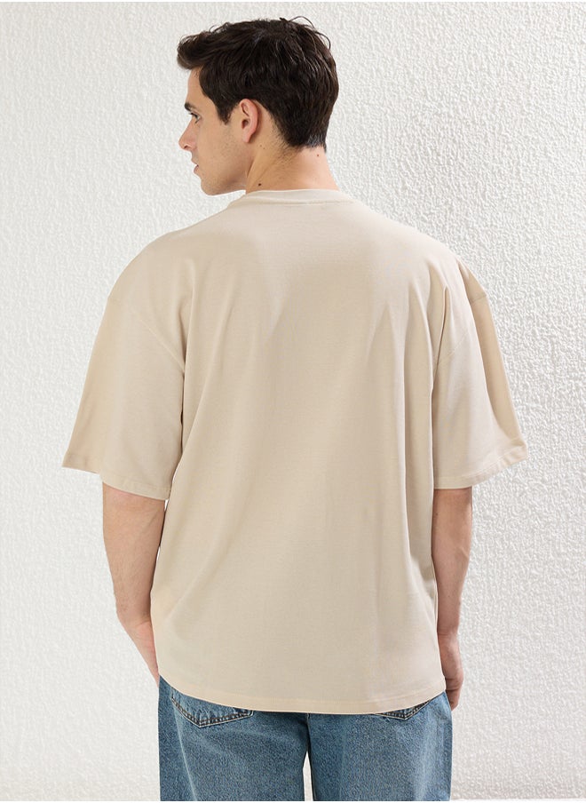 trendyol stone Oversize/Wide Cut Textured Basic 100% Cotton T-Shirt  - Image 3