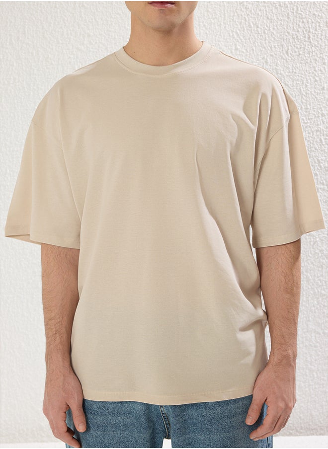 trendyol stone Oversize/Wide Cut Textured Basic 100% Cotton T-Shirt  - Image 5