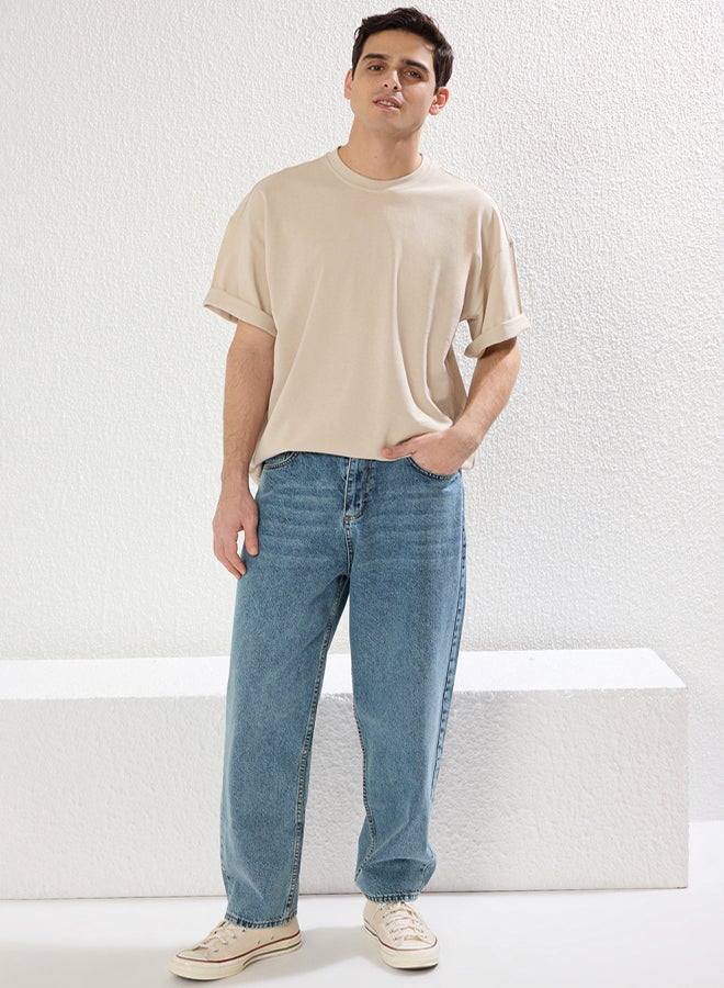 trendyol stone Oversize/Wide Cut Textured Basic 100% Cotton T-Shirt - Image 3