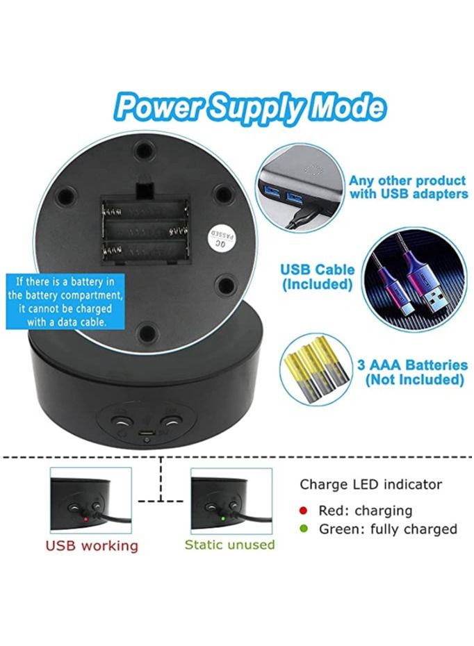 SYOSI حامل عرض دوار بمحرك، حامل عرض كهربائي للتصوير الفوتوغرافي يدور 360 درجة، حامل عرض كتم الصوت تلقائيًا، حمولة 5.1 بوصة/6.6 رطل، لعرض منتجات التصوير الفوتوغرافي والمجوهرات والساعات والنماذج ثلاثية الأبعاد (أسود) - Image 5