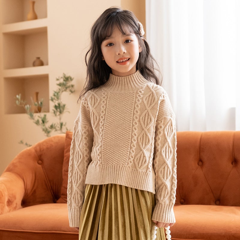 Girls Velvet Pleated A-Line Skirt Autumn 13226 apricot Sweater 