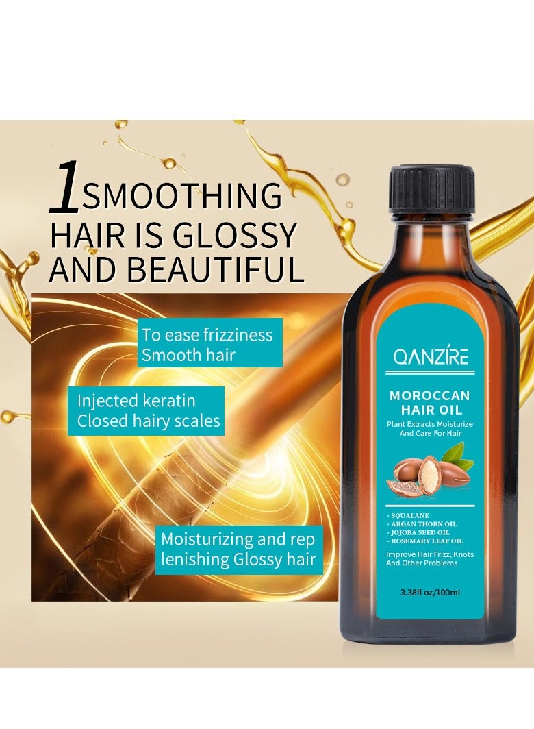 QANZIRE Moroccan Argan Hair Oil Treatment (3.52 FL OZ), Long-Lasting Nourishing Oil for Dry & Damaged Hair, Skin, Face, Body, and Scalp – Weightless Formula for Repair and Hydration - Image 2