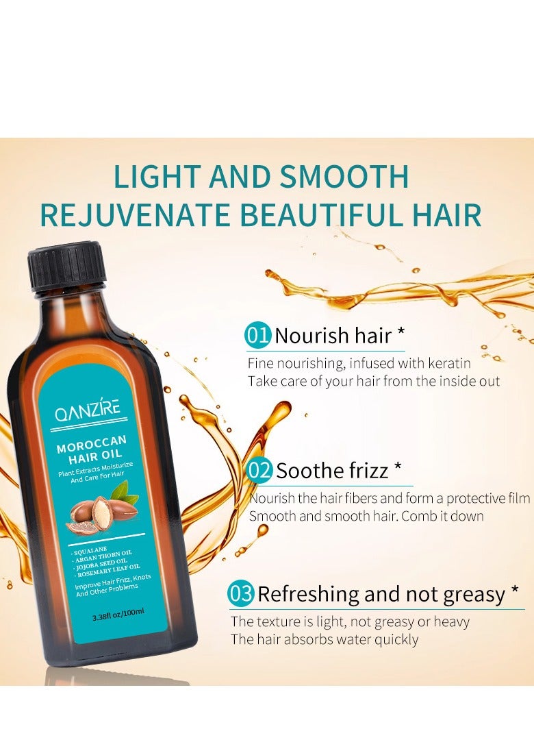 QANZIRE Moroccan Argan Hair Oil Treatment (3.52 FL OZ), Long-Lasting Nourishing Oil for Dry & Damaged Hair, Skin, Face, Body, and Scalp – Weightless Formula for Repair and Hydration - Image 3