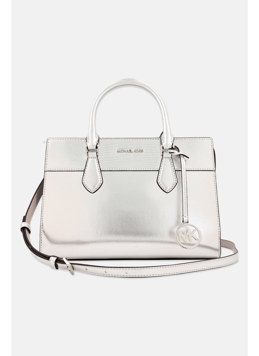 Michael Kors - Women Hardware Logo Satchel Bag 21 H x 29 L x 9 W cm, Silver - Image 1