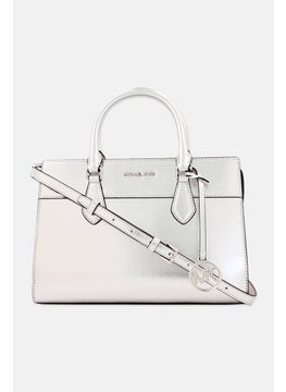 Women Hardware Logo Satchel Bag 21 H x 29 L x 9 W cm, Silver