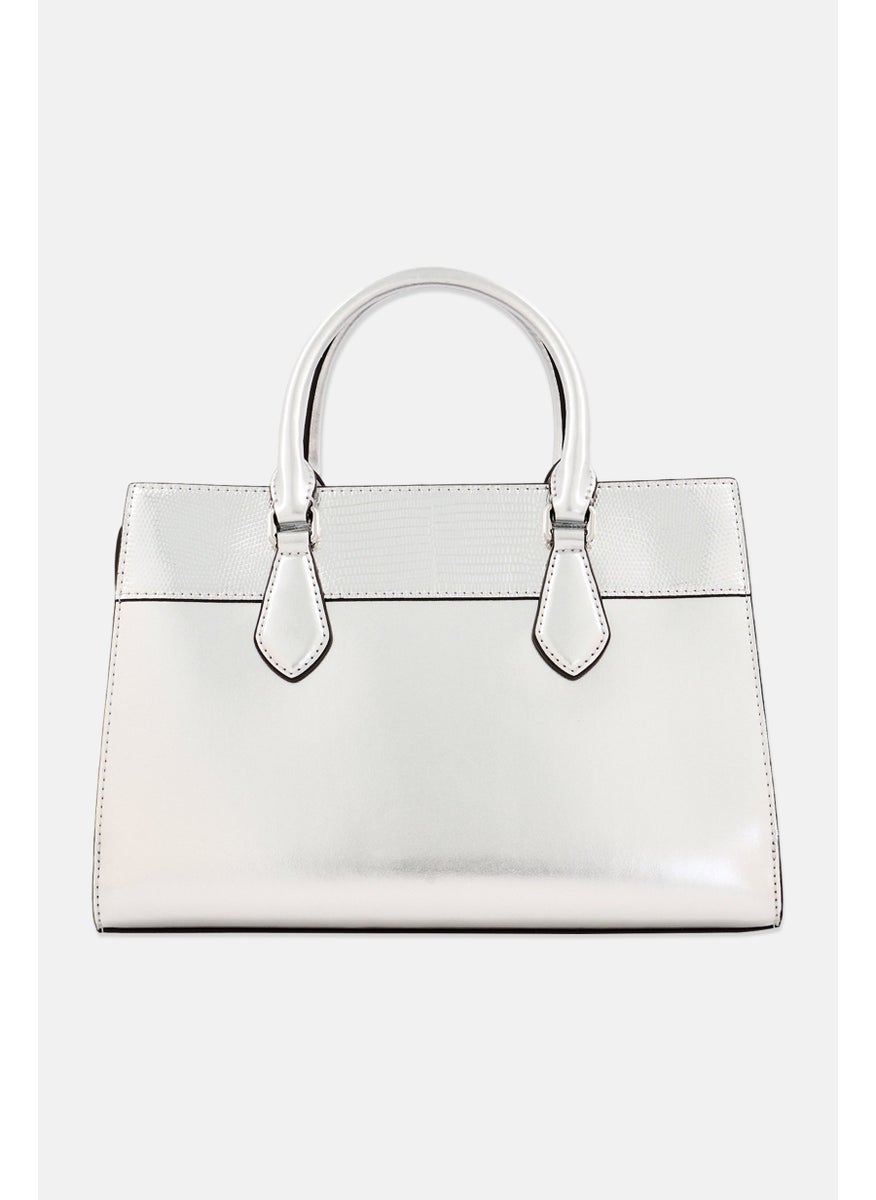 Michael Kors - Women Hardware Logo Satchel Bag 21 H x 29 L x 9 W cm, Silver - Image 1