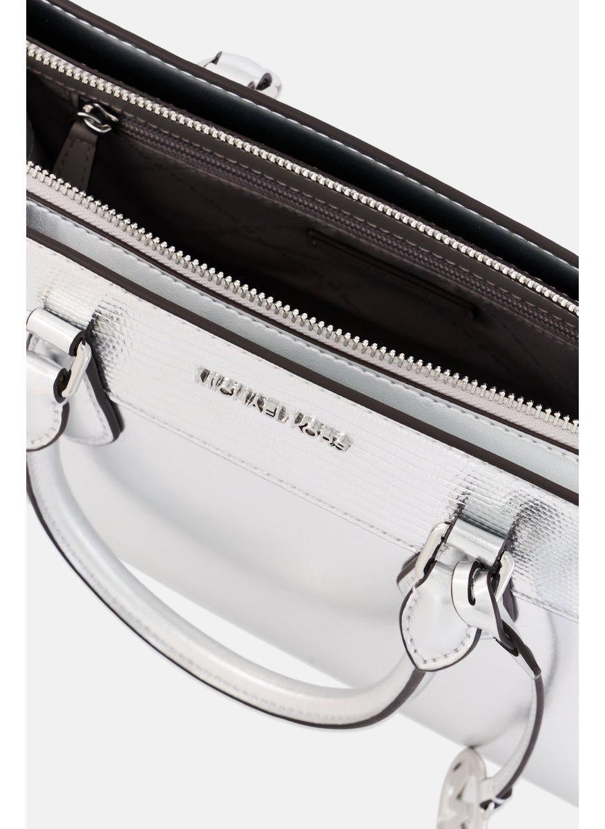 Michael Kors - Women Hardware Logo Satchel Bag 21 H x 29 L x 9 W cm, Silver - Image 1