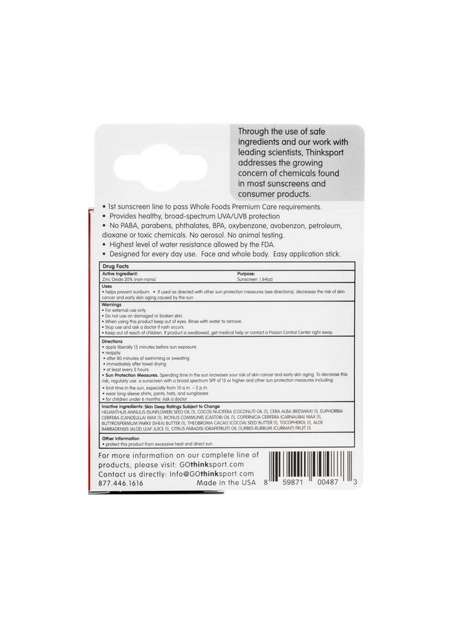 Think Sport Spf 30 Face & Body Mineral Sunscreen Stick Safe Natural Water Resistant Sun Cream Vegan Reef Friendly Uva/Uvb Sun Protection For Sports & Active Use 0.64Oz - Image 5