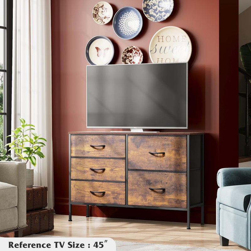 WLIVE Dresser for Bedroom with 5 Drawers, Wide Chest of Drawers for Bedroom, Fabric Dresser for Living Room, Closet, Hallway, Rustic Brown Wood Grain Print - Image 2