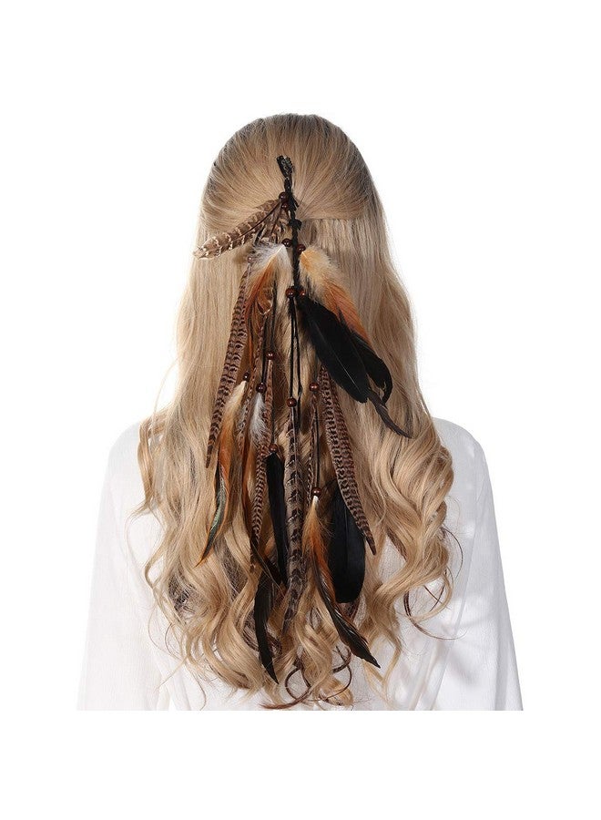 Molans Hippie Feather Hair Extension Hair Clip Bohemian Feather Headband Hair Ties For Women Festival Headdress Feather Headwear (Black + Pheasant Feather) - Image 1