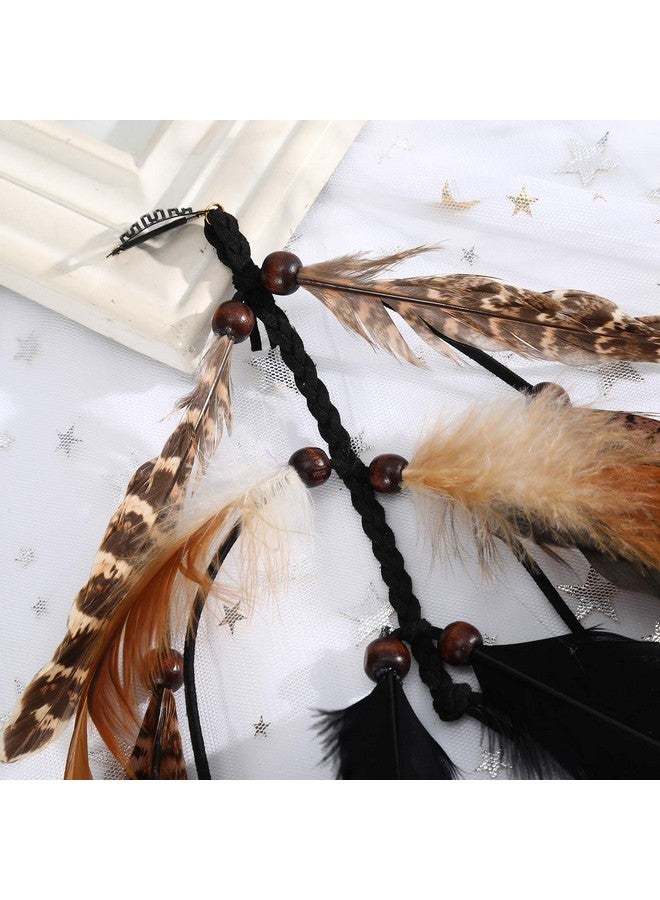 Molans Hippie Feather Hair Extension Hair Clip Bohemian Feather Headband Hair Ties For Women Festival Headdress Feather Headwear (Black + Pheasant Feather) - Image 3