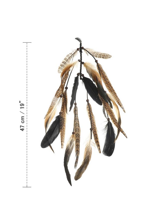 Molans Hippie Feather Hair Extension Hair Clip Bohemian Feather Headband Hair Ties For Women Festival Headdress Feather Headwear (Black + Pheasant Feather) - Image 2