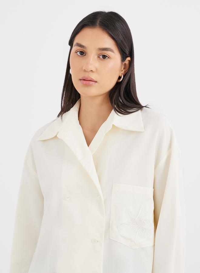 Styli Cream Oversized Longline Shirt with Pocket - Image 4